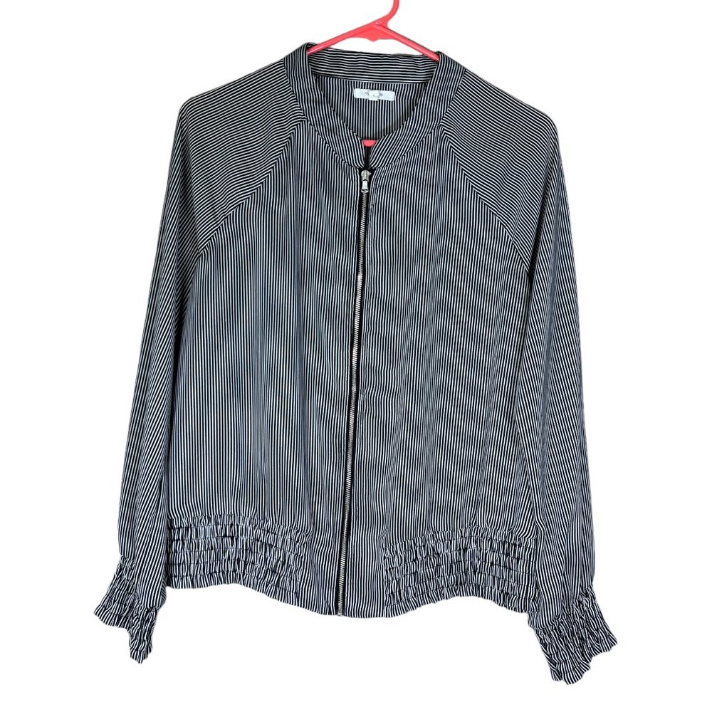 Maurices Womens Zip Up Bomber Jacket Black White